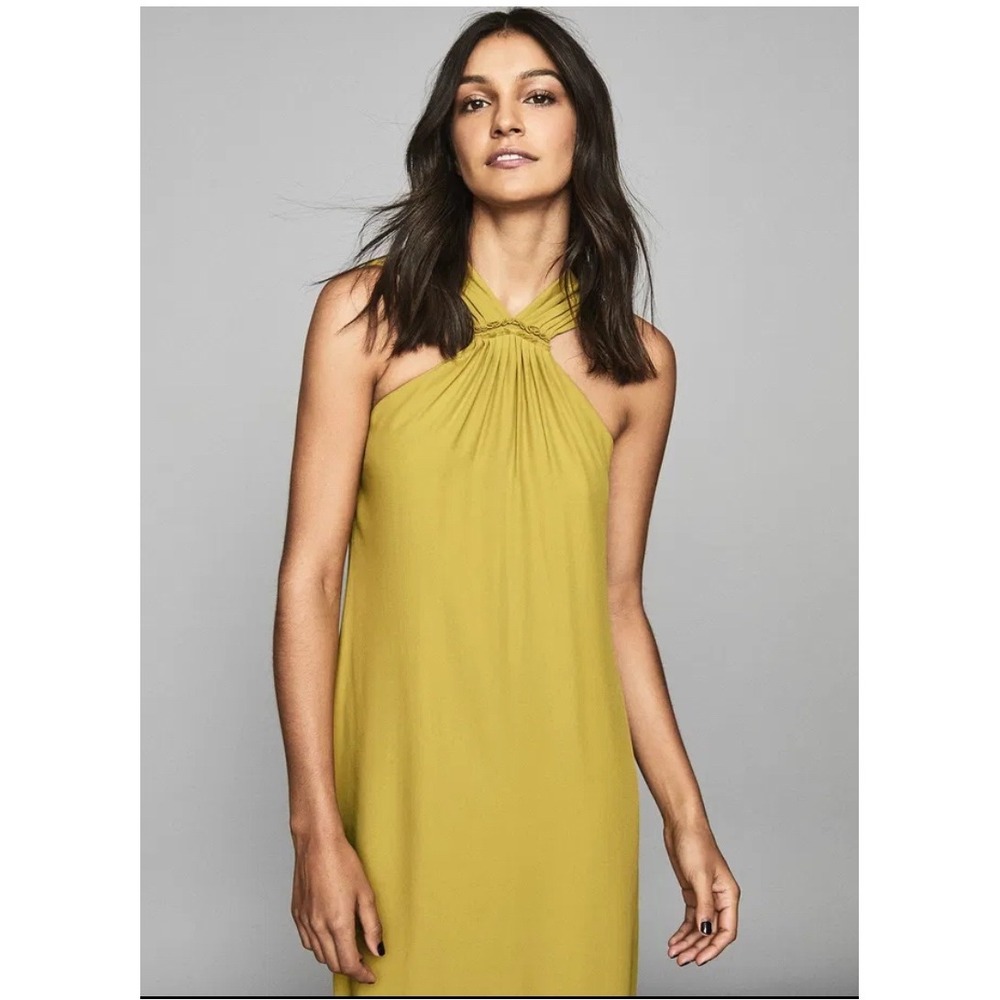 Reiss Mustard Halter Midi Dress